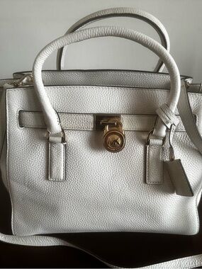 Michael Kors White Pebbled Leather Satchel with Gold Accent Lock NWOT